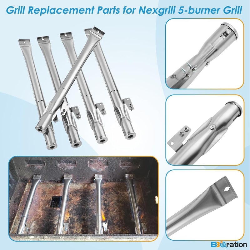 BBQration Replacement Parts Kit for Nexgrill 5-Burner 720-0888 720-0888N 720-0888A, 4-Burner 720-0830 720-0830H 720-0830A, Cooking Grate, Heat Shield and Burner Kit for Nexgrill - Image 5